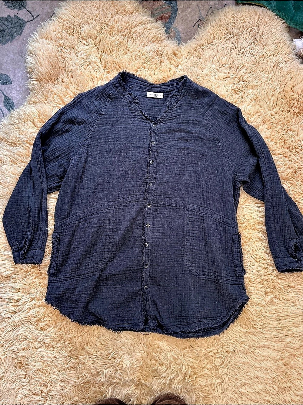 Natural life Gauzy Cotton Button Down Top Black Large